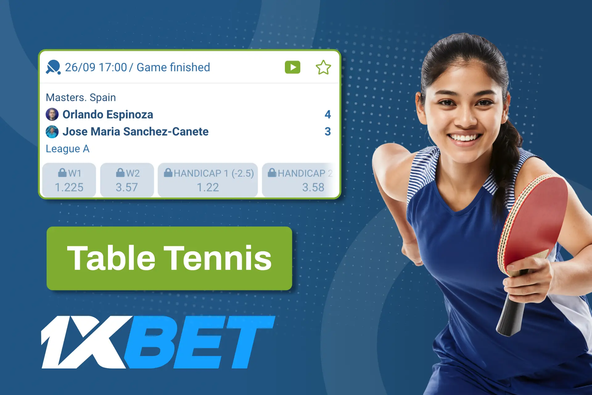বাংলাদেশের অফিসিয়াল 1xBet ওয়েবসাইটে টেবিল টেনিসের উপর বাজি ধরুন।