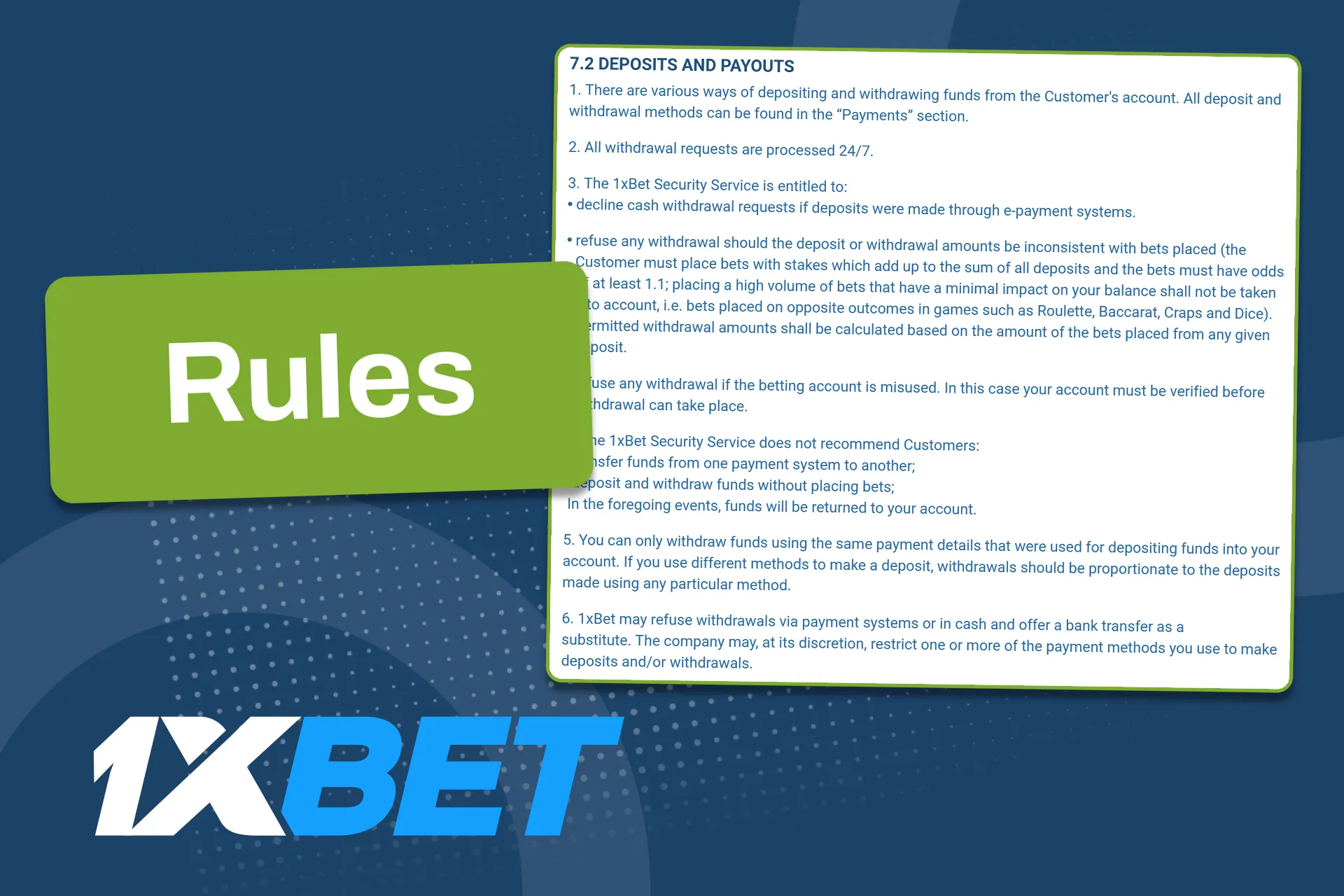Read the 1xBet rules to withdraw funds quickly and without any problems.