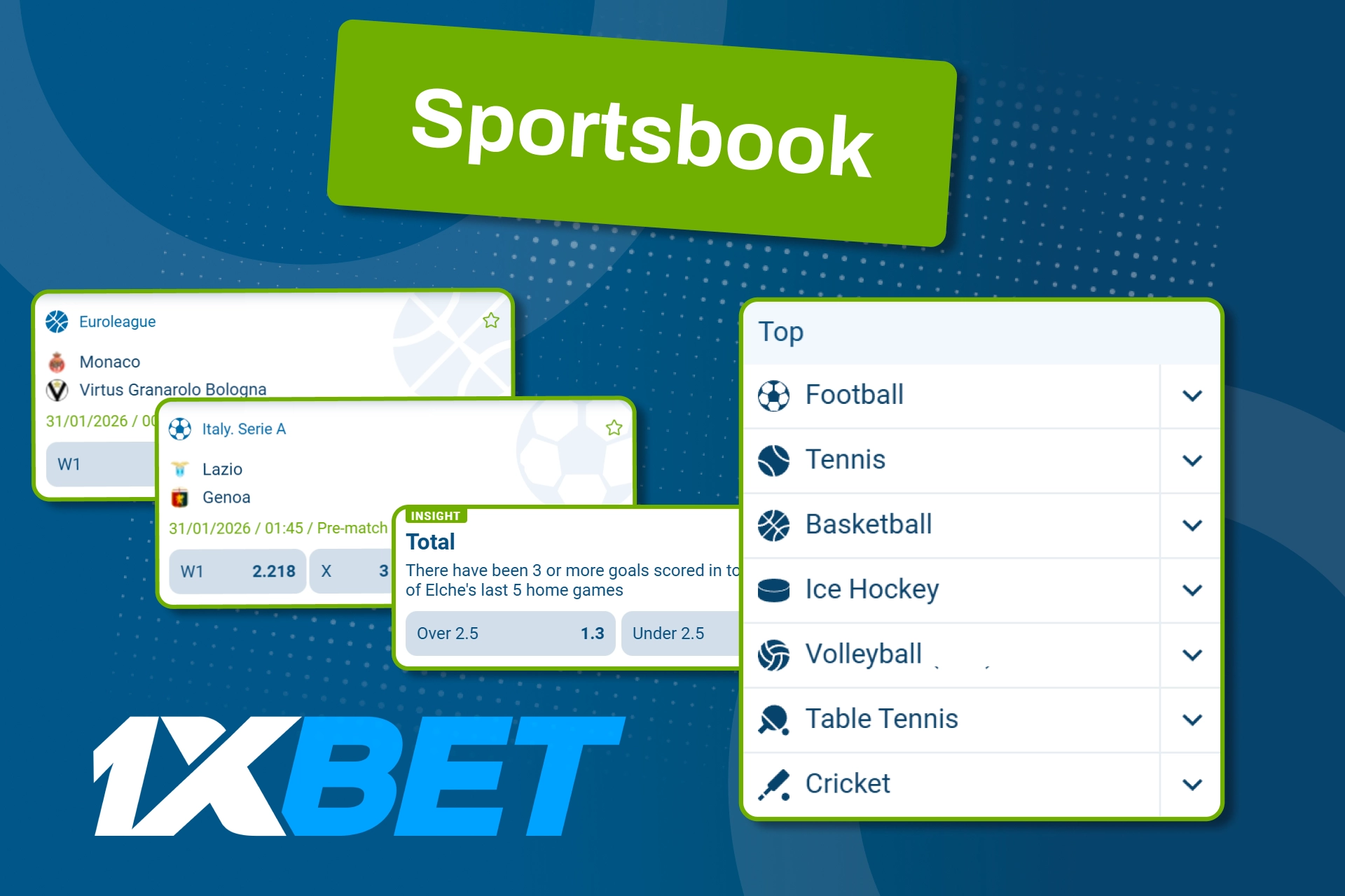 Bet on popular sports with full stats and analysis on 1xBet.