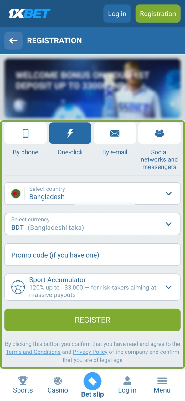 Create your 1xBet account and confirm your profile details.