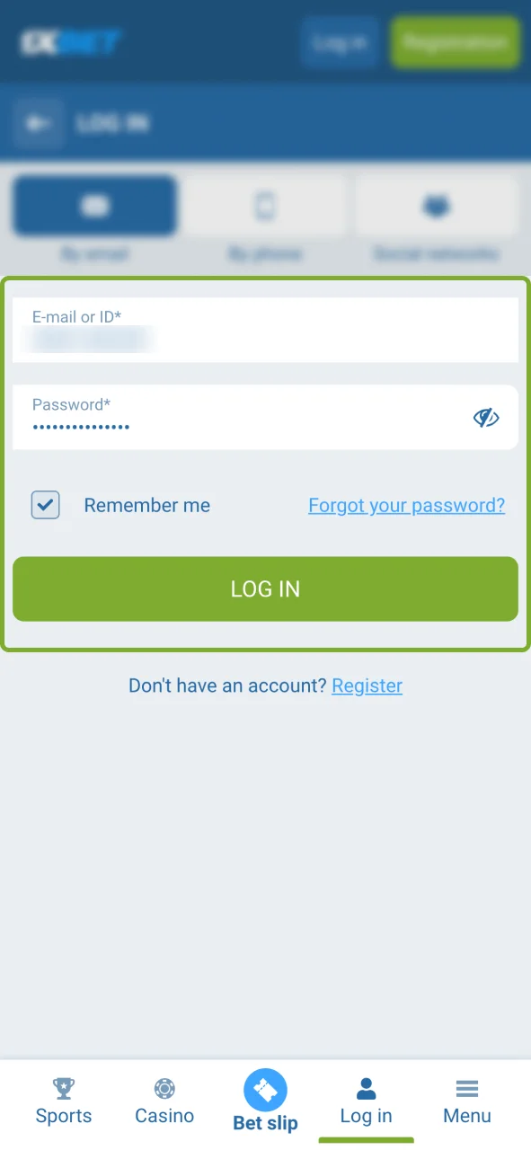 Log in to your 1xBet account on desktop or mobile app.