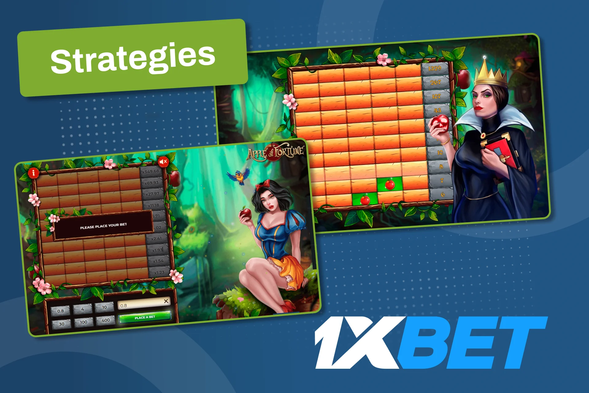 Use small stakes and chase higher levels in Apple Of Fortune on 1xBet.