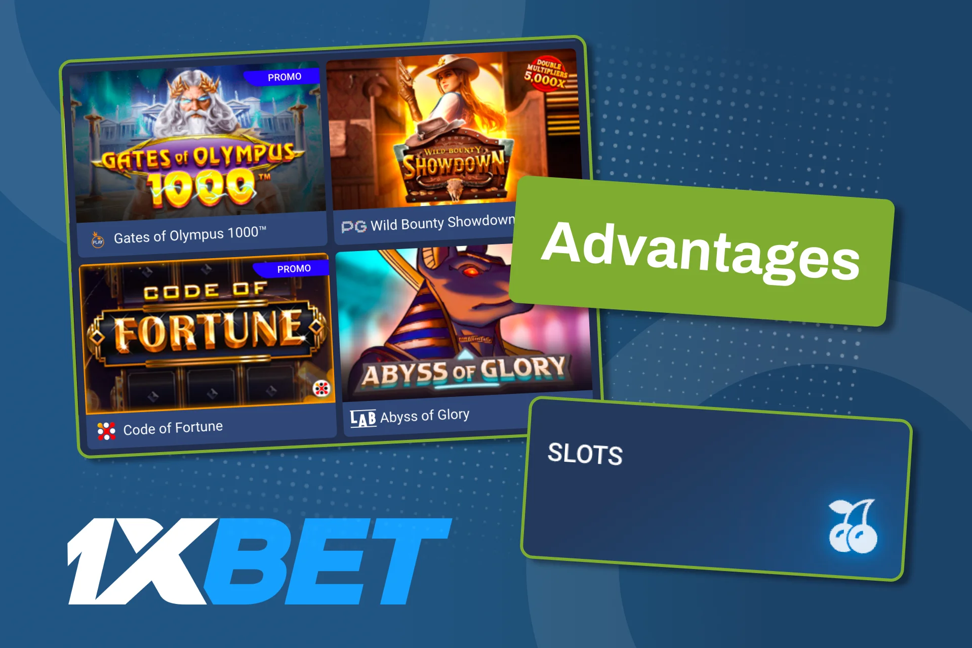 Enjoy a wide slots library on 1xBet with classic and video games.