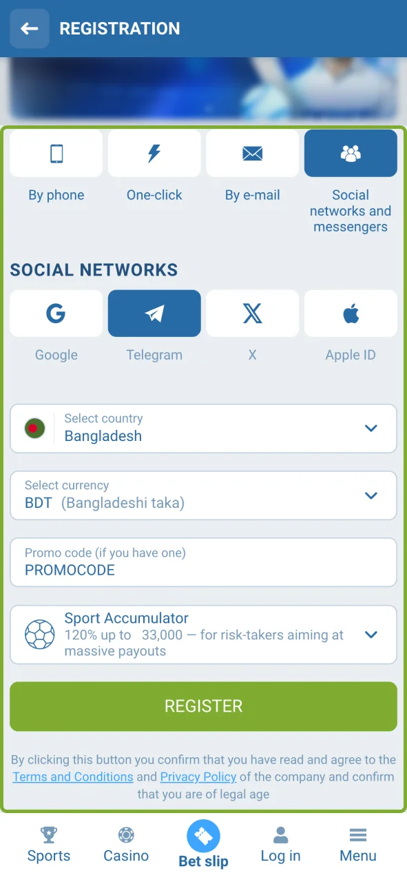 Create your 1xBet account and complete quick registration.