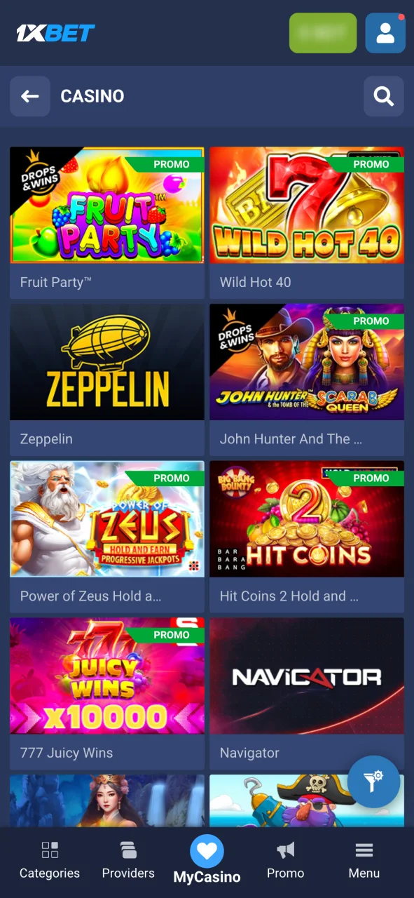Open Slots on 1xBet and choose a game to play.
