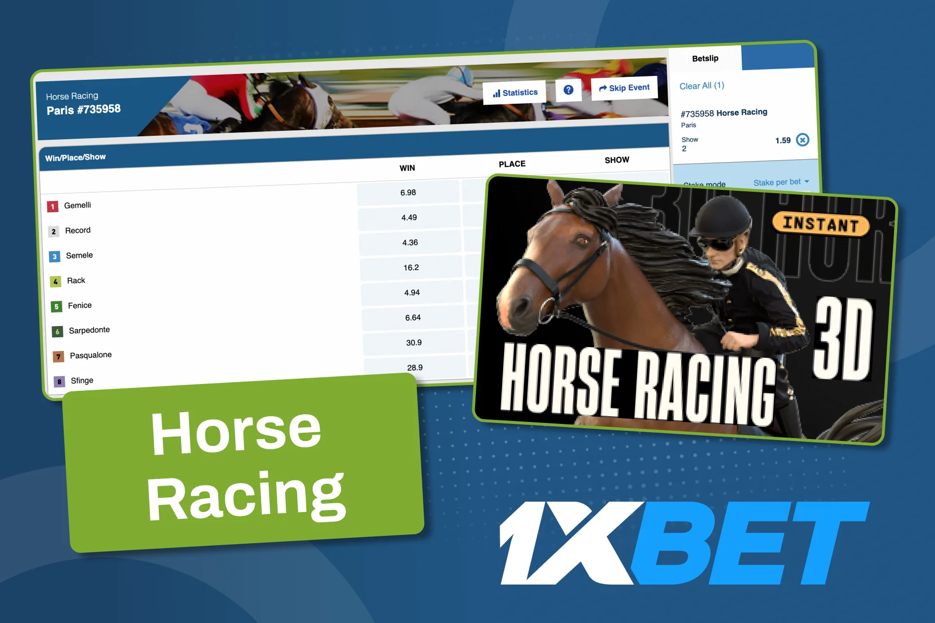 Bet on virtual horse racing at 1xBet and get results in minutes.