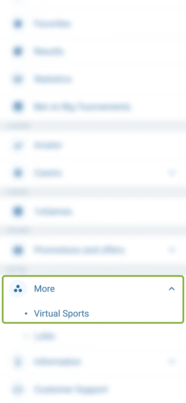 Go to the More menu on 1xBet to see extra betting categories.