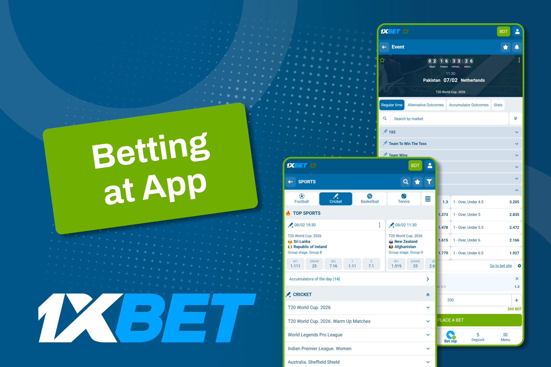 1xBet থেকে মোবাইল অ্যাপ ব্যবহার করে যেকোনো জায়গায় ক্রিকেটে বাজি ধরুন।
