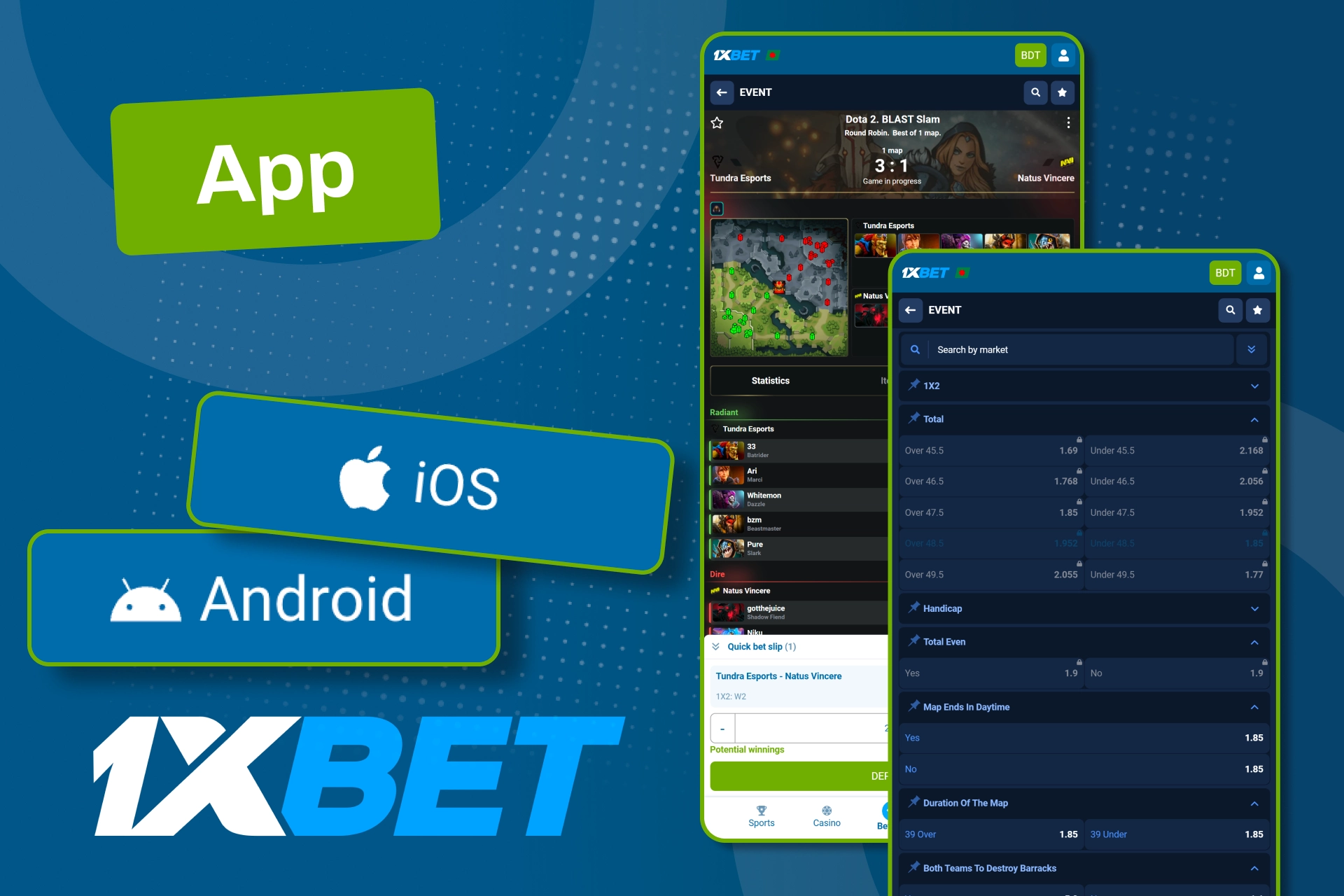 Manage bets balance and payouts in one app with 1xBet.