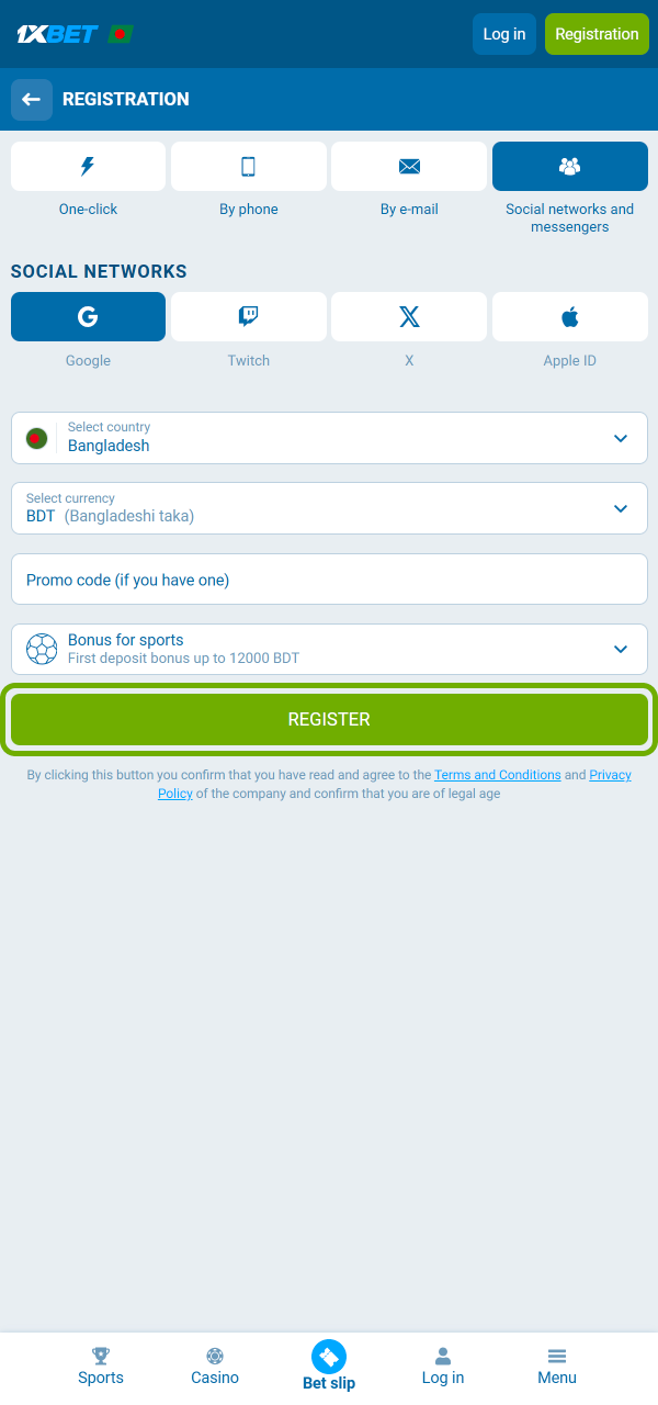 Create an account and start football betting quickly on 1xBet.