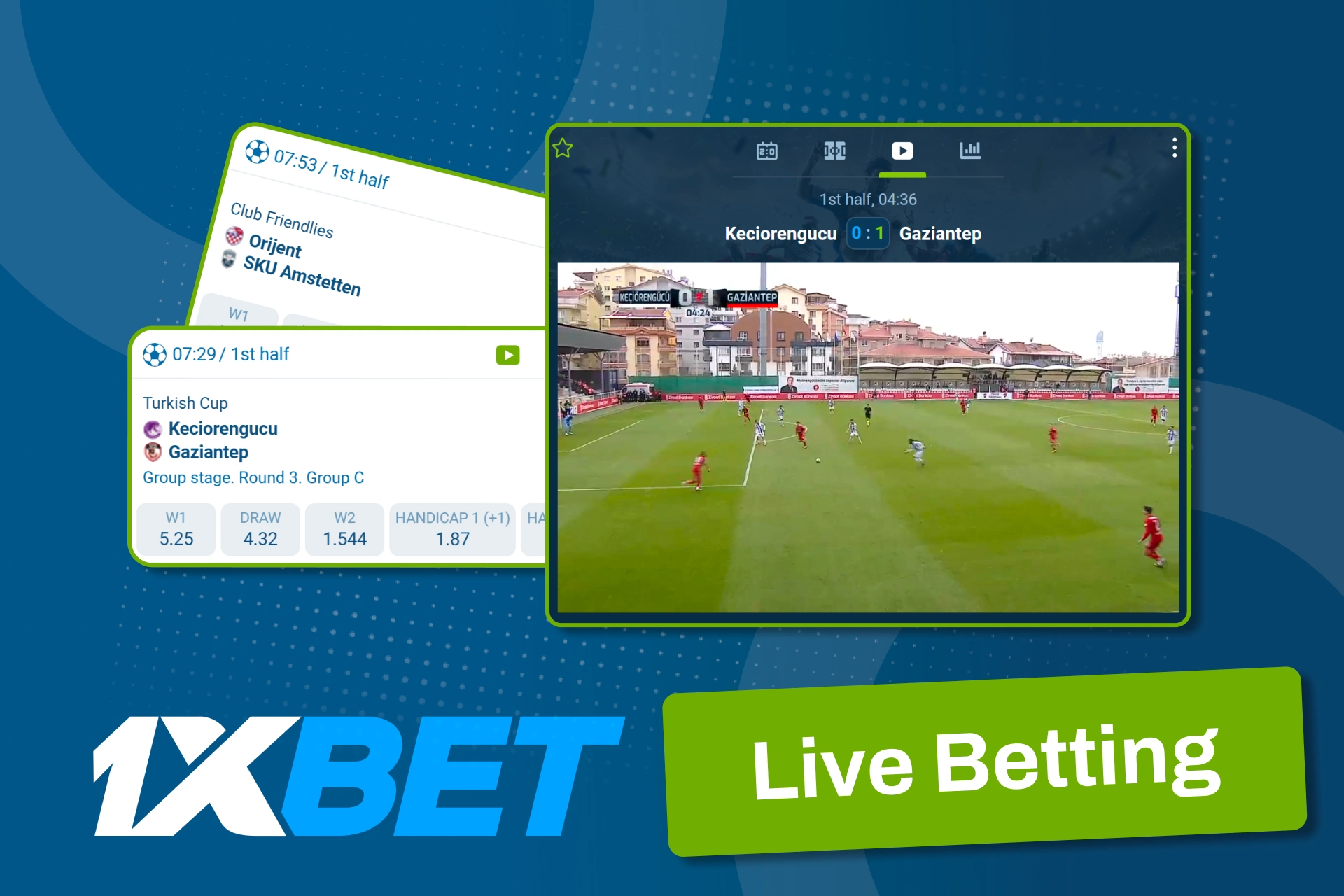 Bet on live football matches and react instantly with 1xBet.