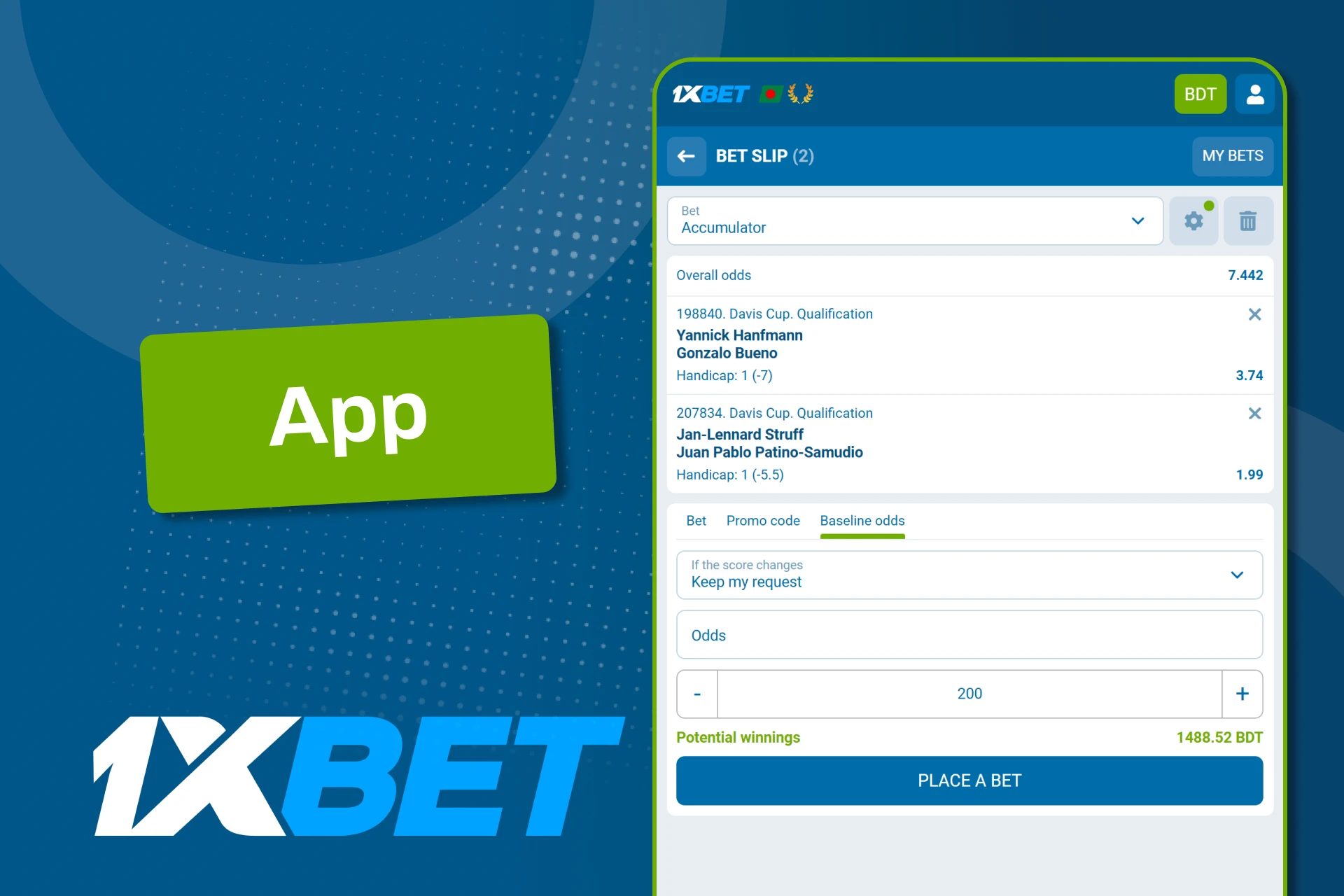 Enjoy full tennis betting features on mobile with 1xBet app.