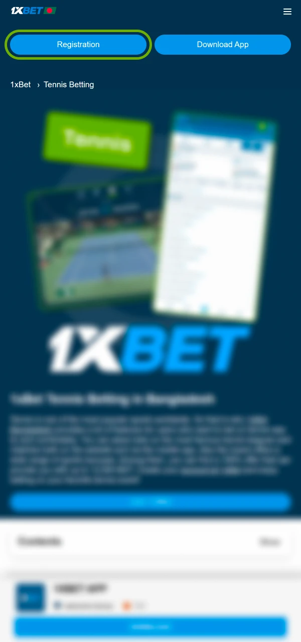 Join the platform and access tennis betting tools on 1xBet.