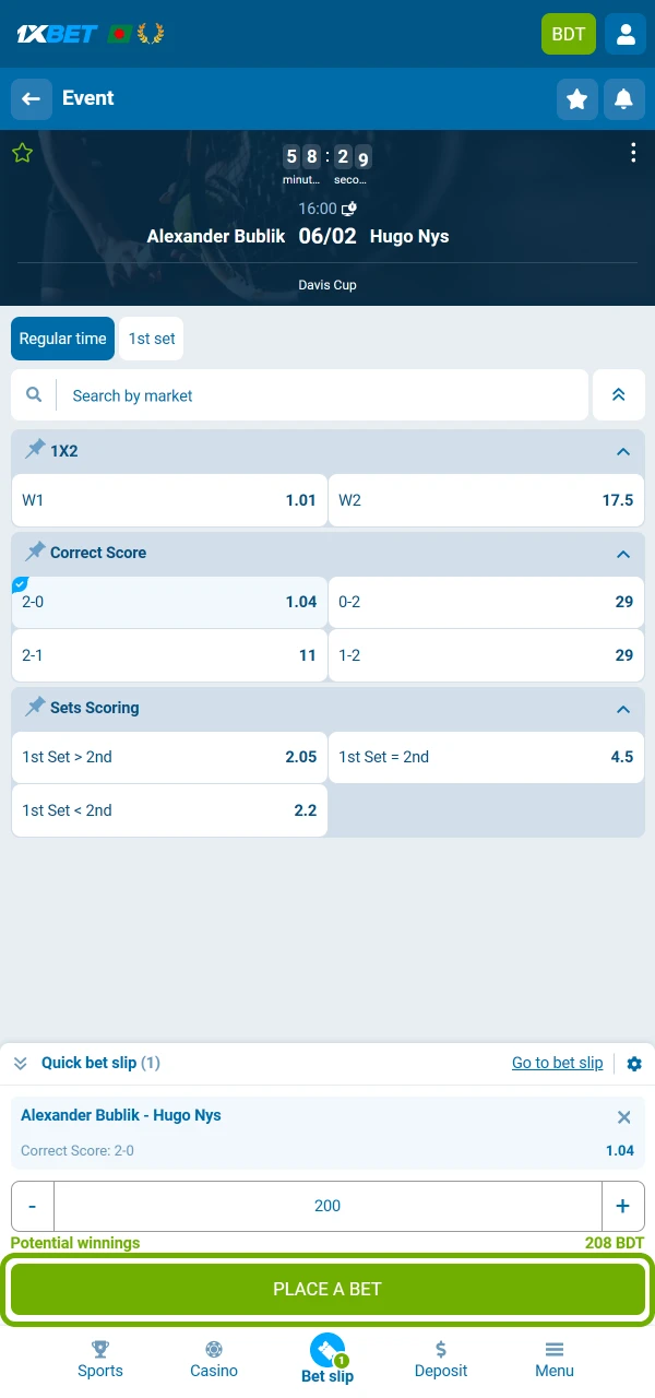 Choose the right market and bet with confidence on 1xBet.