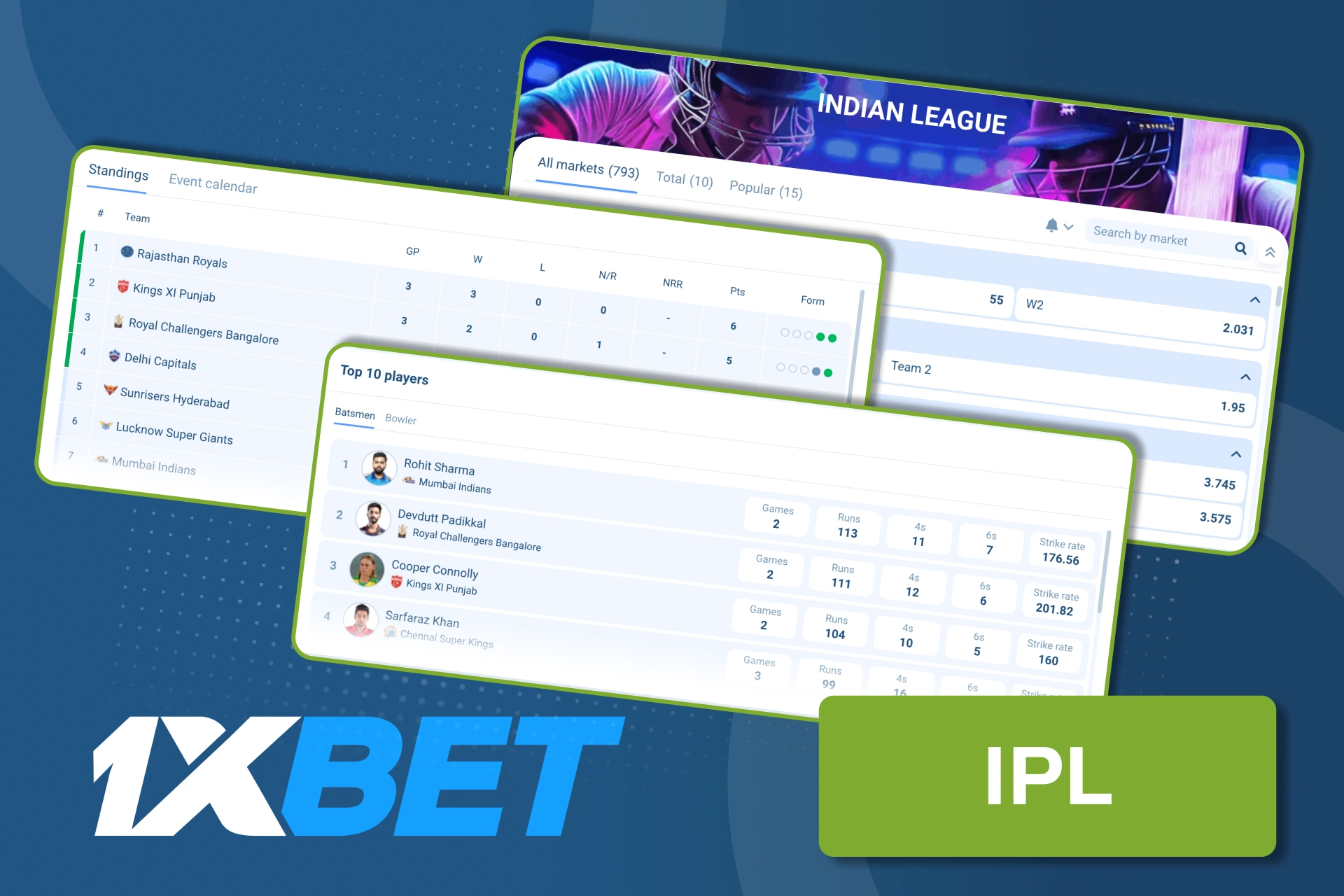 আইপিএল (IPL)-এর রোমাঞ্চ উপভোগ করতে 1xBet-এ যোগ দিন এবং ফ্লেক্সিবল মার্কেট ও নিরাপদ লোকাল পেমেন্টের সুবিধা নিন।